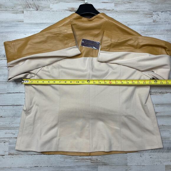 Hal Rubenstein Tan Leather Jacket Coat Lined Cream Ponte Stretch SZ 2X C101666 - Picture 6 of 7